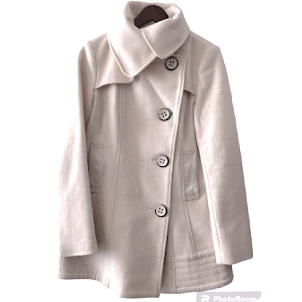 MACKAGE Off White Wool Cashmere Leather Trimmings Pockets Size S|P